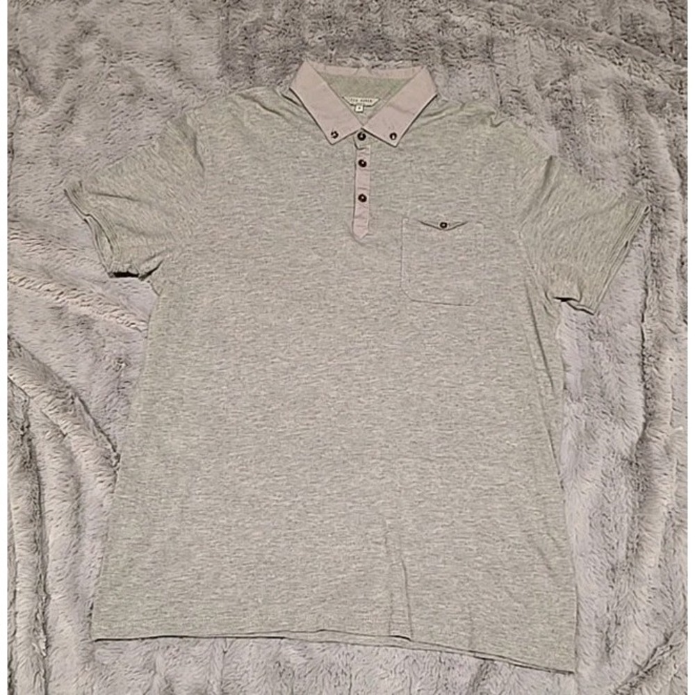 Ted Baker London Mens Grey Button Down Collar Polo Shirt Size 5 XL TOOM GB03